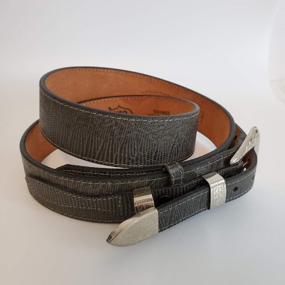 Vtg Gray Lizard Grain Cowhide Leather Ranger Western Belt Silver Sz 34 USA NWOT - Picture 4 of 11